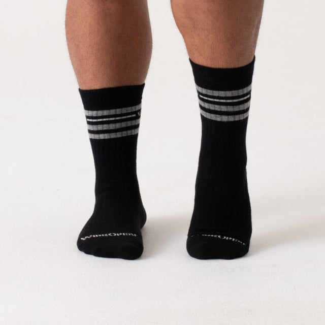 Black Men's Vintage Striped Cushioned Crew Socks