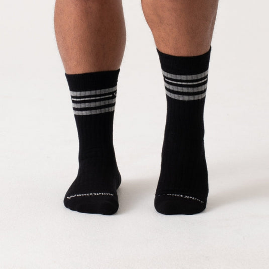 Black Men's Vintage Striped Cushioned Crew Socks