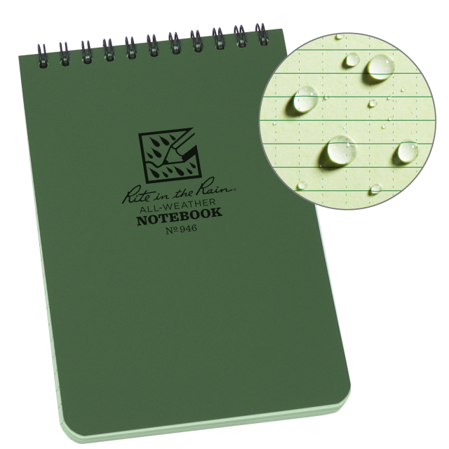 Dark Olive Green Weatherproof Top Spiral Notebook, 4" x 6", Green Cover, Universal Pattern (No. 946)